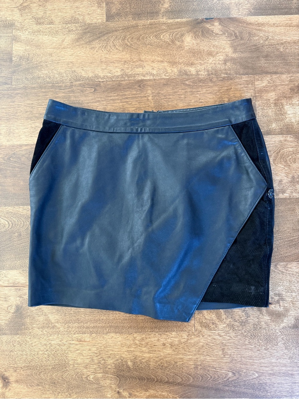 Maison Scotch Black 100% Leather Asymmetrical Mini Skirt Size 2